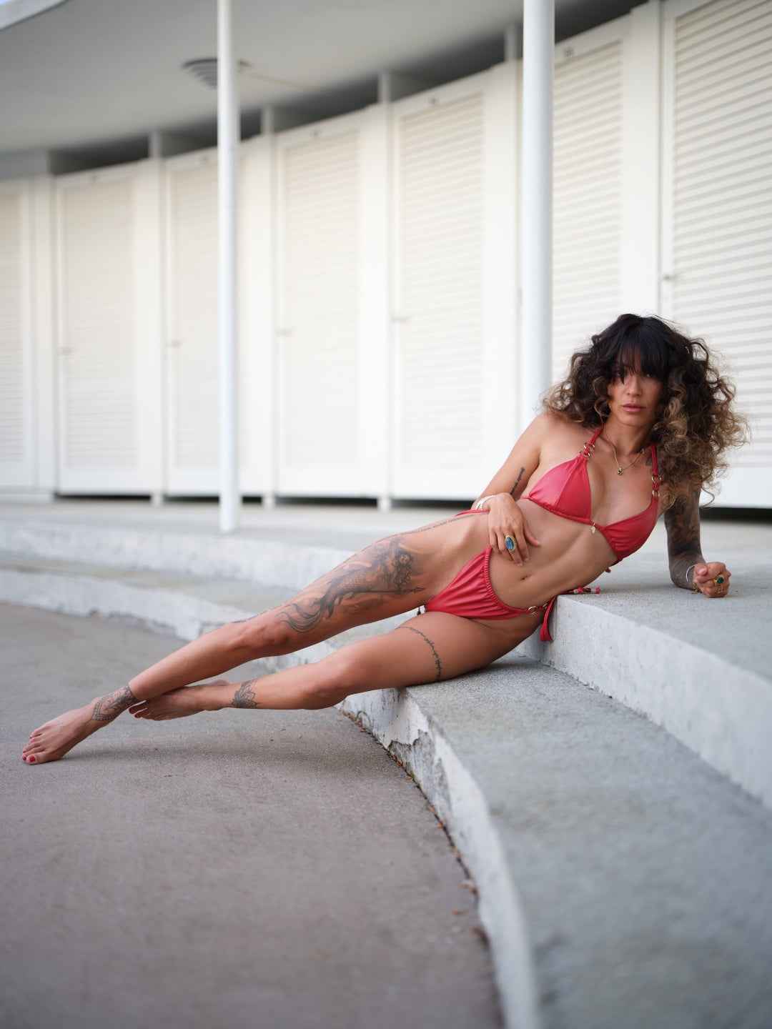 Lumière - Leather Bikini Top in Cherry Red