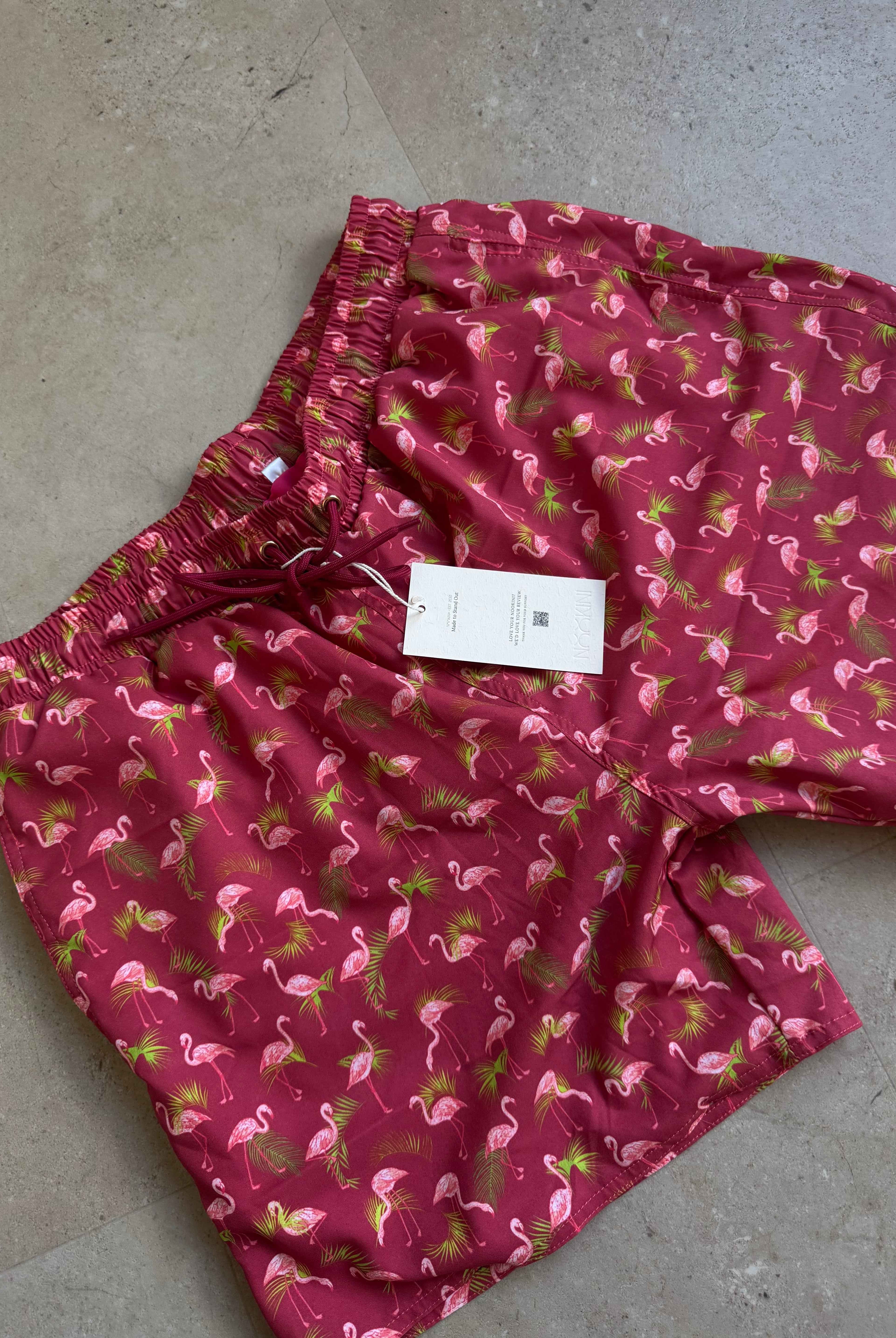 Badehose - Brown Flower in Pink Flamingo