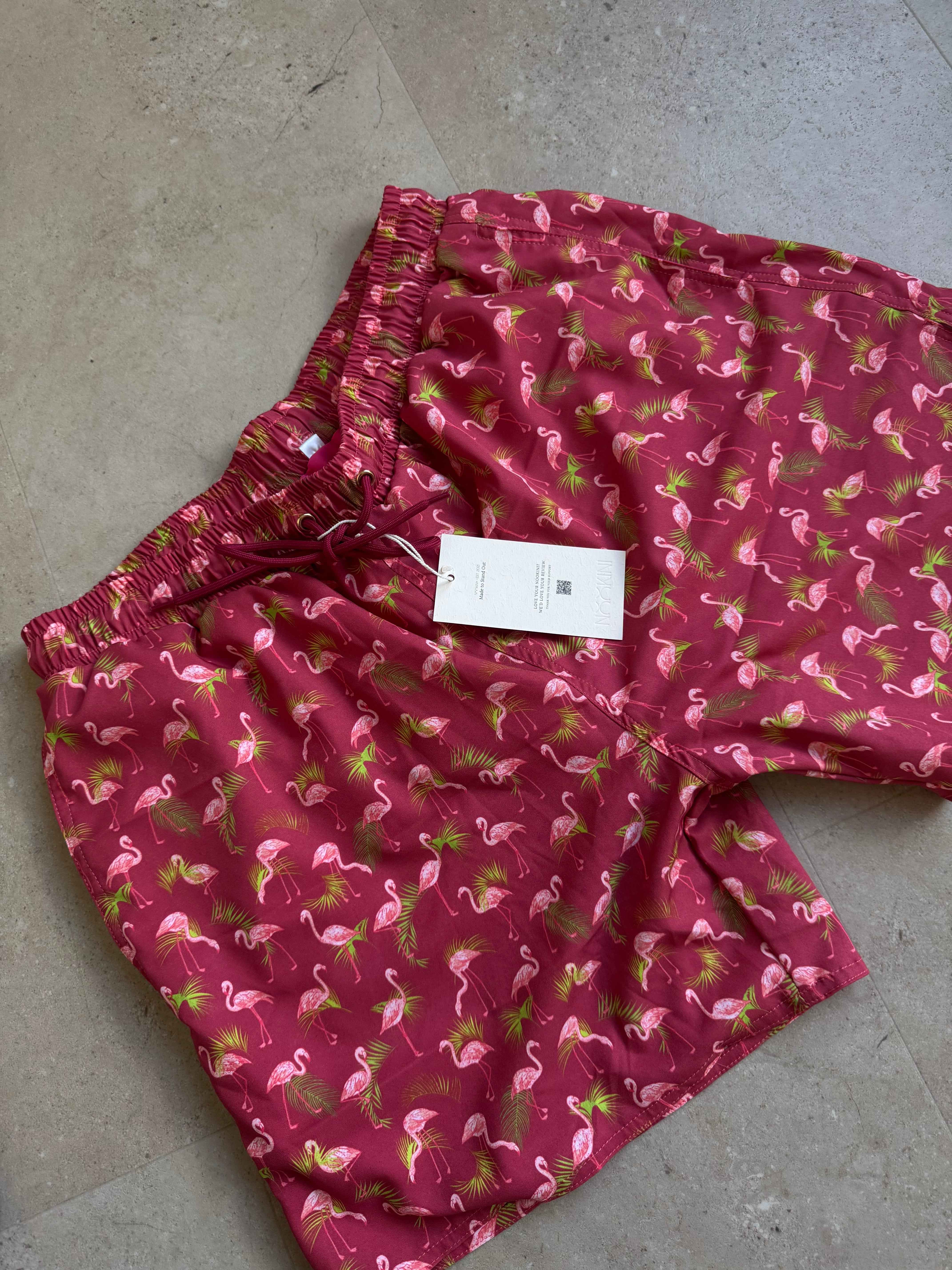 Badehose - Brown Flower in Pink Flamingo