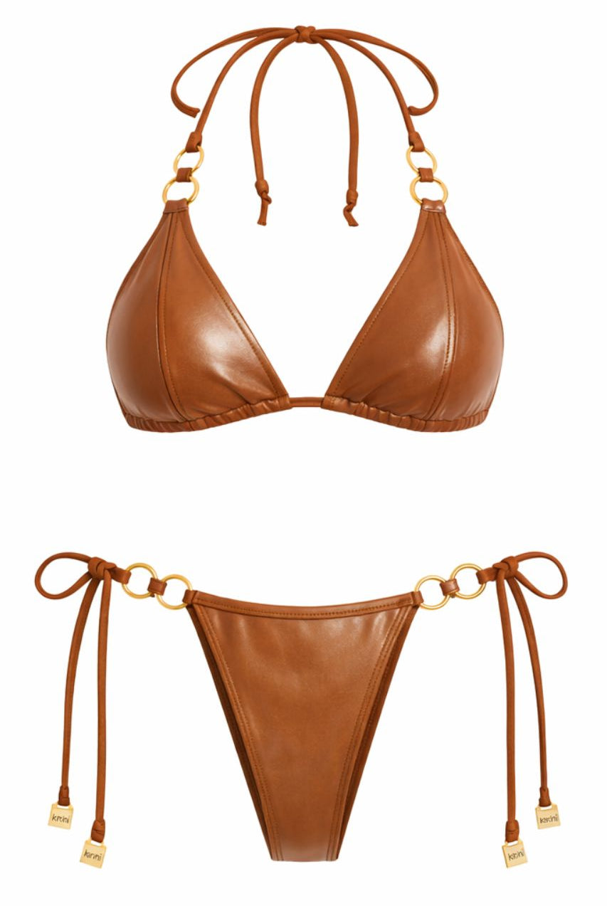 Lumière Leather Ring Bikini Top - Marmor Brown