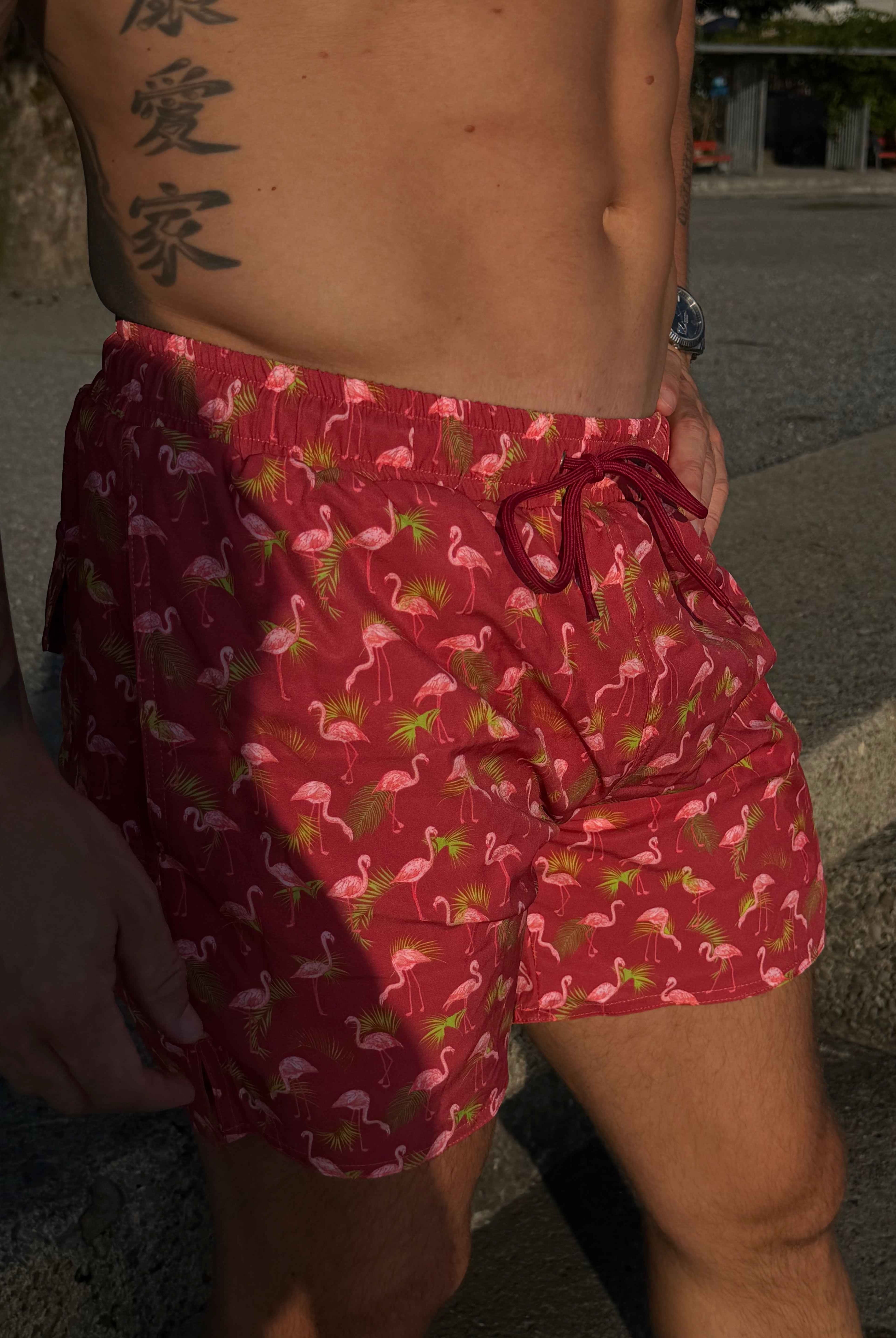 Badehose - Brown Flower in Pink Flamingo