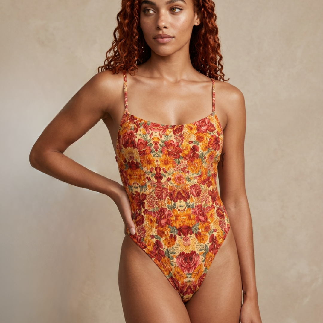 High Leg Swimsuit- Flower Badeanzug