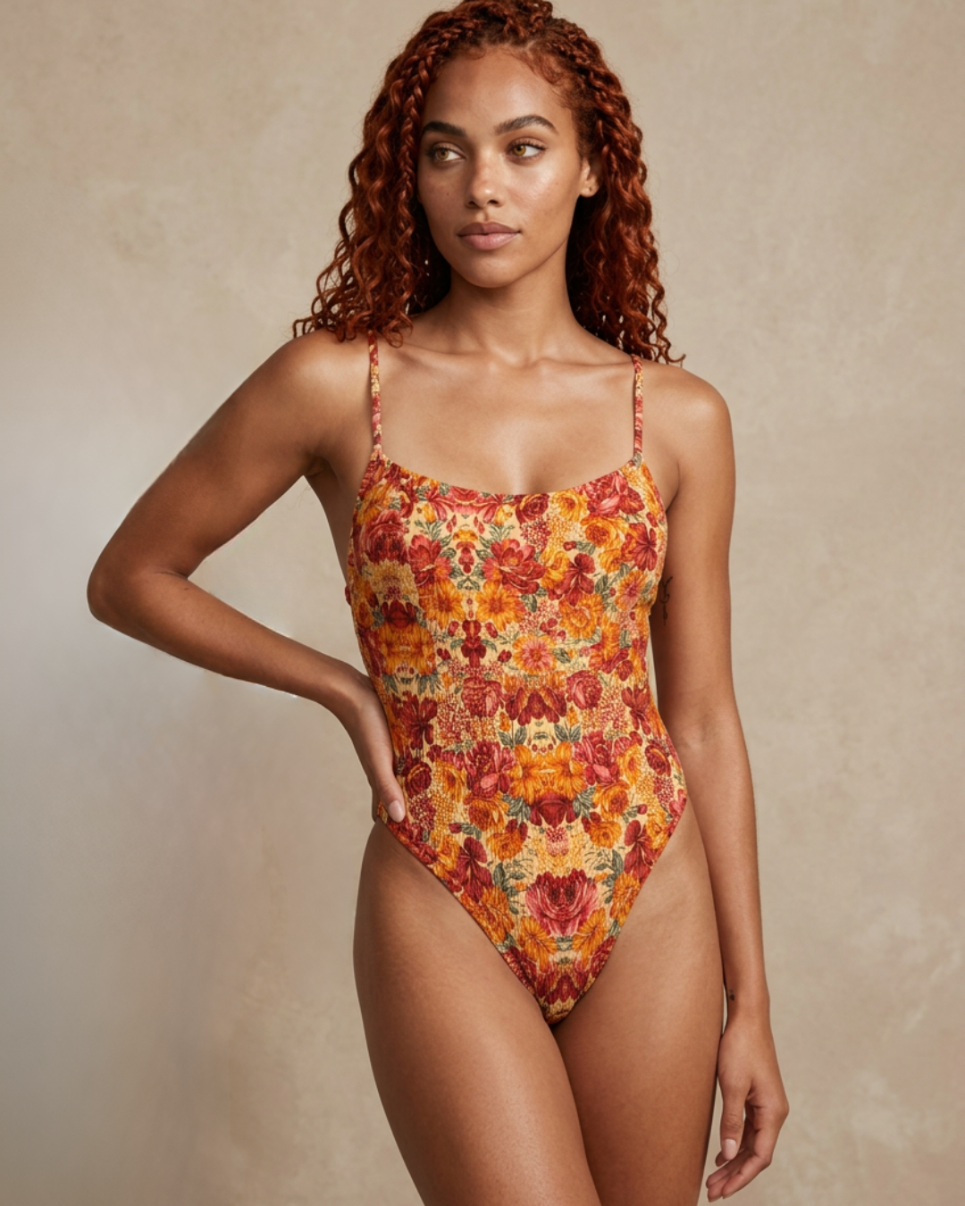 High Leg Swimsuit- Flower Badeanzug
