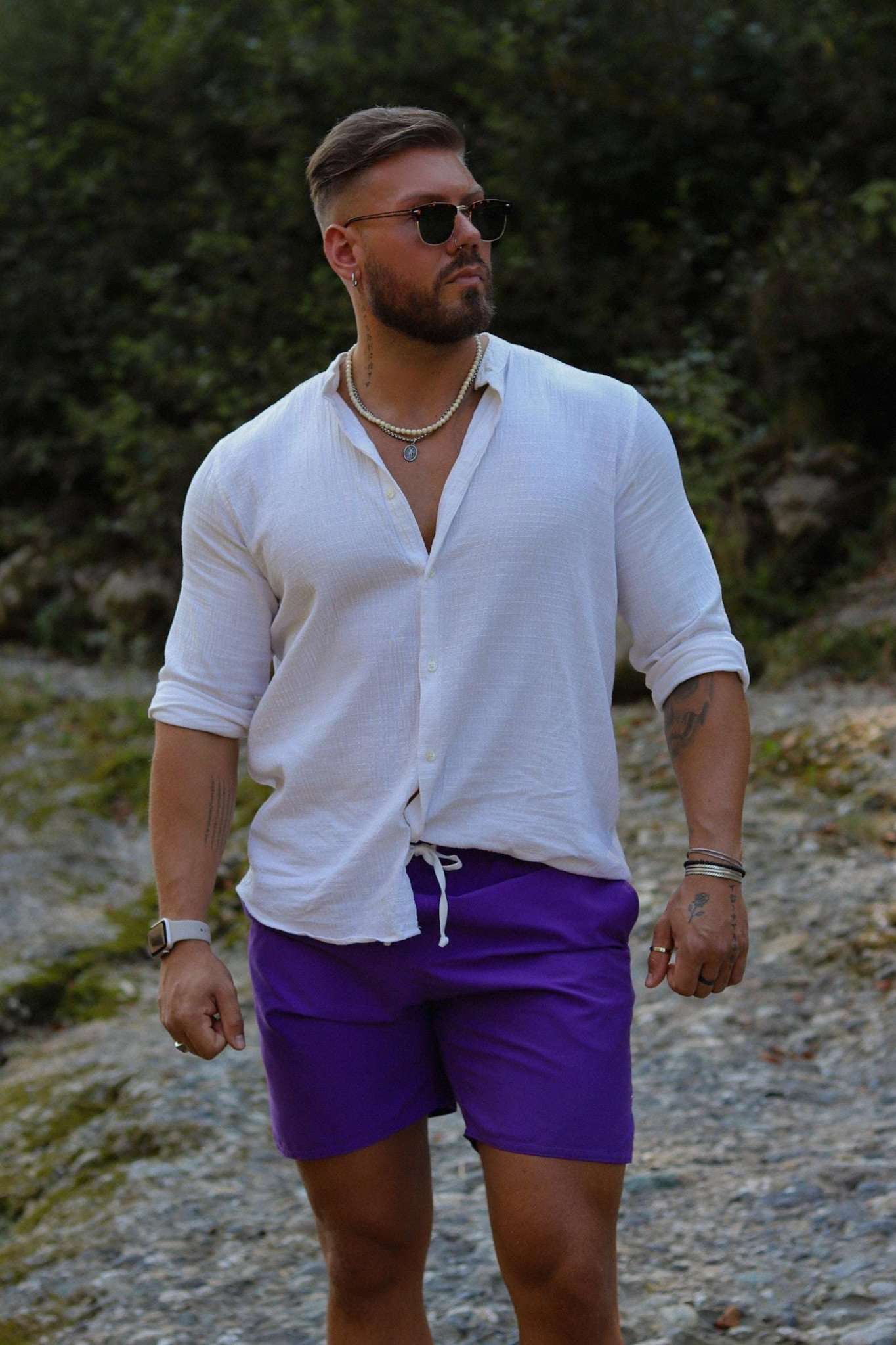 men's purple bottom wear